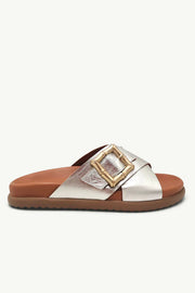 AUGUST CHAMPAGNE METALLIC LEATHER SANDAL