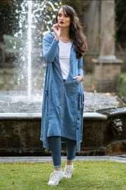 Denim Hooded Dress Coat