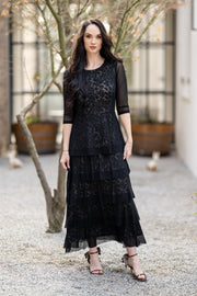 Leopard Tiered Black Mesh Dress