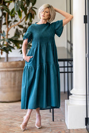 Teal Cotton Smock Layer Dress