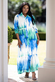 Blue, Green & White Soft Tie Dye Dress