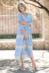 Blue Print V-Neck Maxi Dress