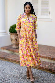 Sunshine Yellow & Pink Floral Maxi Dress